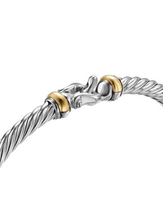 Cable Flex Buckle Bracelet in Sterling Silver with 14K Yellow Gold, 4mm