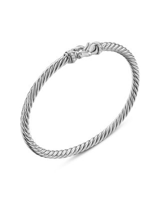 Cable Flex Buckle Bracelet in Sterling Silver with Diamonds, 4mm  