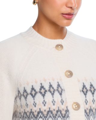 100% Cashmere Fair isle Brush Crewneck Cardigan - Exclusive