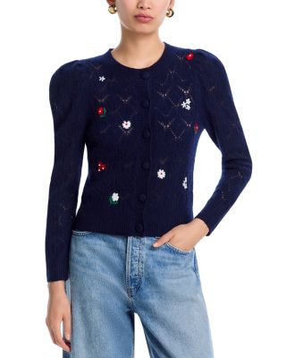 AQUA - 100% Cashmere Crewneck Cardigan Sweater - Exclusive