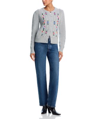 100% Cashmere Popcorn Embriodered Knit Cardigan - Exclusive