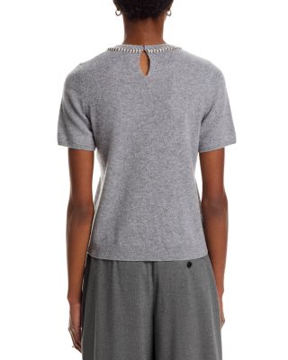 100% Cashmere Crystal Trim Short Sleeve Sweater - Exclusive