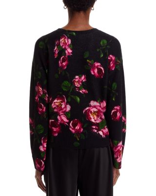 100% Cashmere Peony Printed Crewneck Sweater - Exclusive
