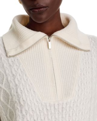 100% Cashmere Quarter Zip Cable Knit Sweater - Exclusive