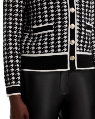 Houndstooth Contrast Trim Cashmere Cardigan - Exclusive