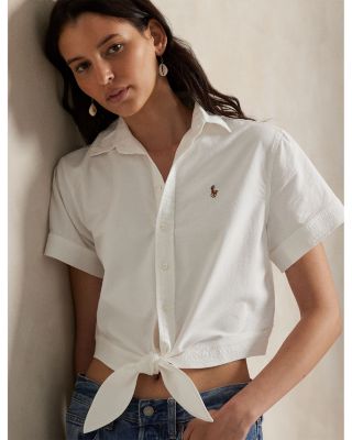 Ralph Lauren Cotton Oxford Tie Front Cropped Shirt