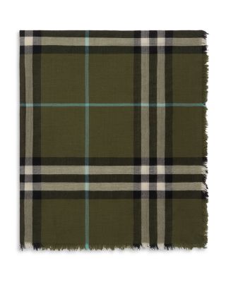 Wide Check Lightweight Wool Scarf