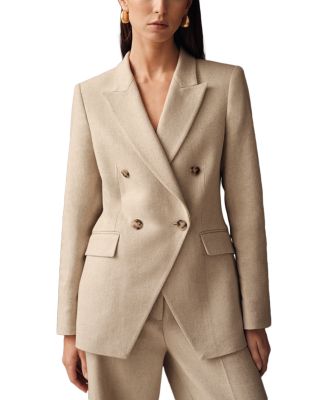 Petite Double Breasted Linen Suit Blazer