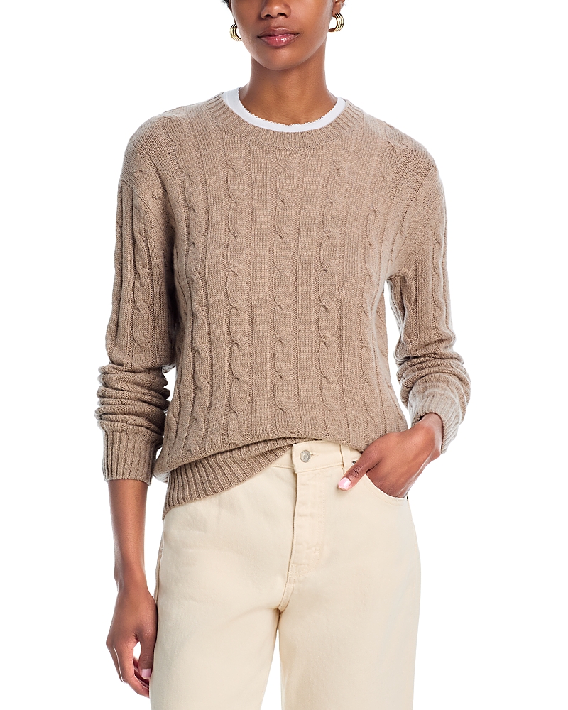 Aqua Cashmere Cable Knit Crewneck Sweater - Exclusive In Nude