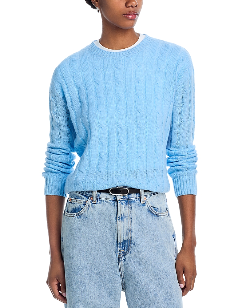 Aqua Cashmere Cable Knit Crewneck Sweater - Exclusive In Blue