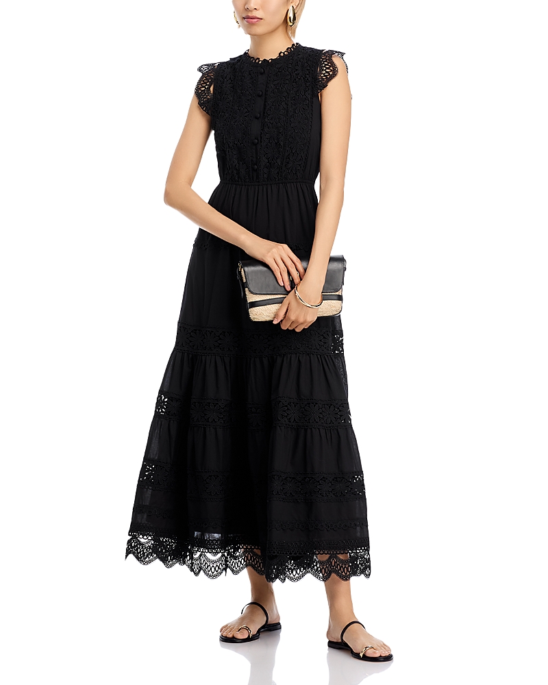 Aqua Cotton Lace Maxi Dress - Exclusive In Black