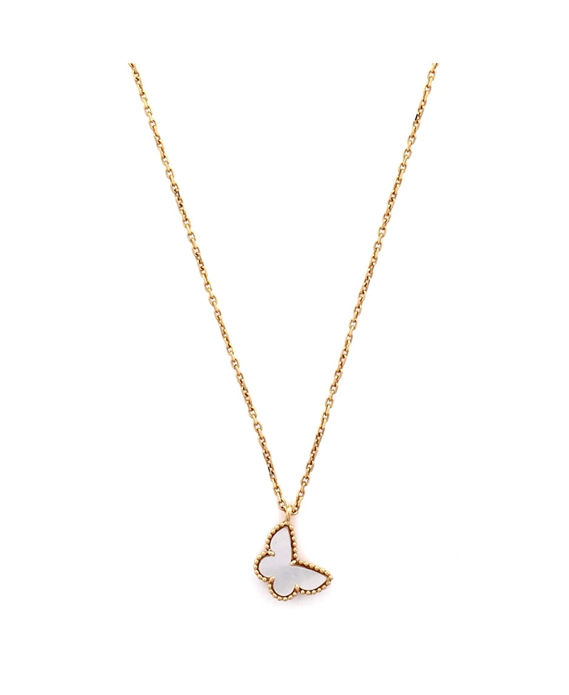 Pre-owned Pre-owned Van Cleef & Arpels Van Cleef & Arpels Sweet Alhambra Butterfly Pendant Necklace 18k Gold And Mother Of Pearl
