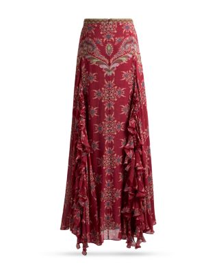 Printed Ruffle Front Maxi Skirt