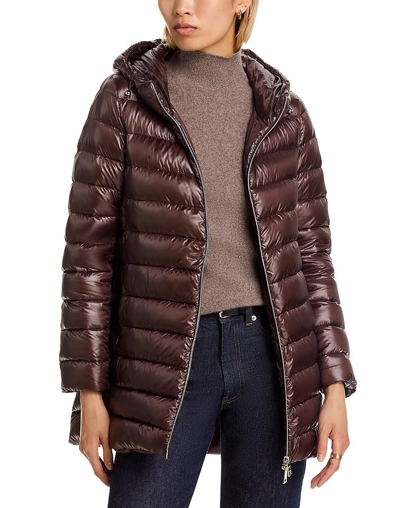 Herno Shiny Nylon Hooded Down Puffer Jacket In Brown
