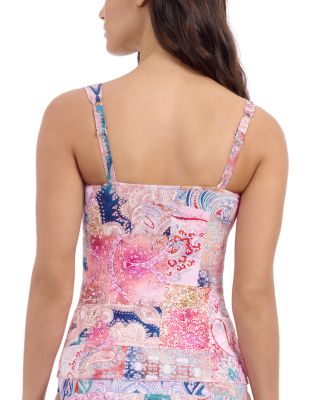 Karma Printed Center Ruched Tankini &amp; Karma Shirred High Waist Bottom