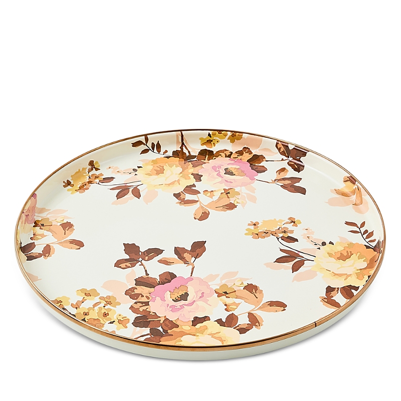 Mackenzie-childs Wild Rose White Round Tray In Multi