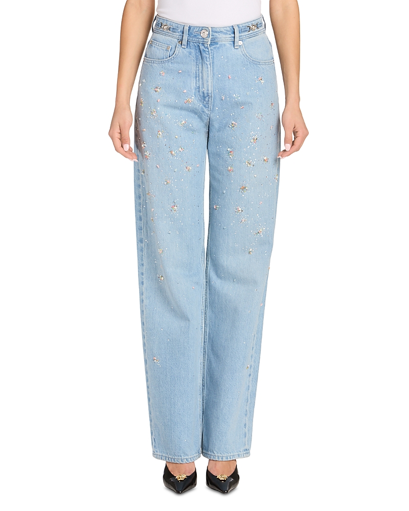 Versace Embroidery Stone Jeans in Light Blue