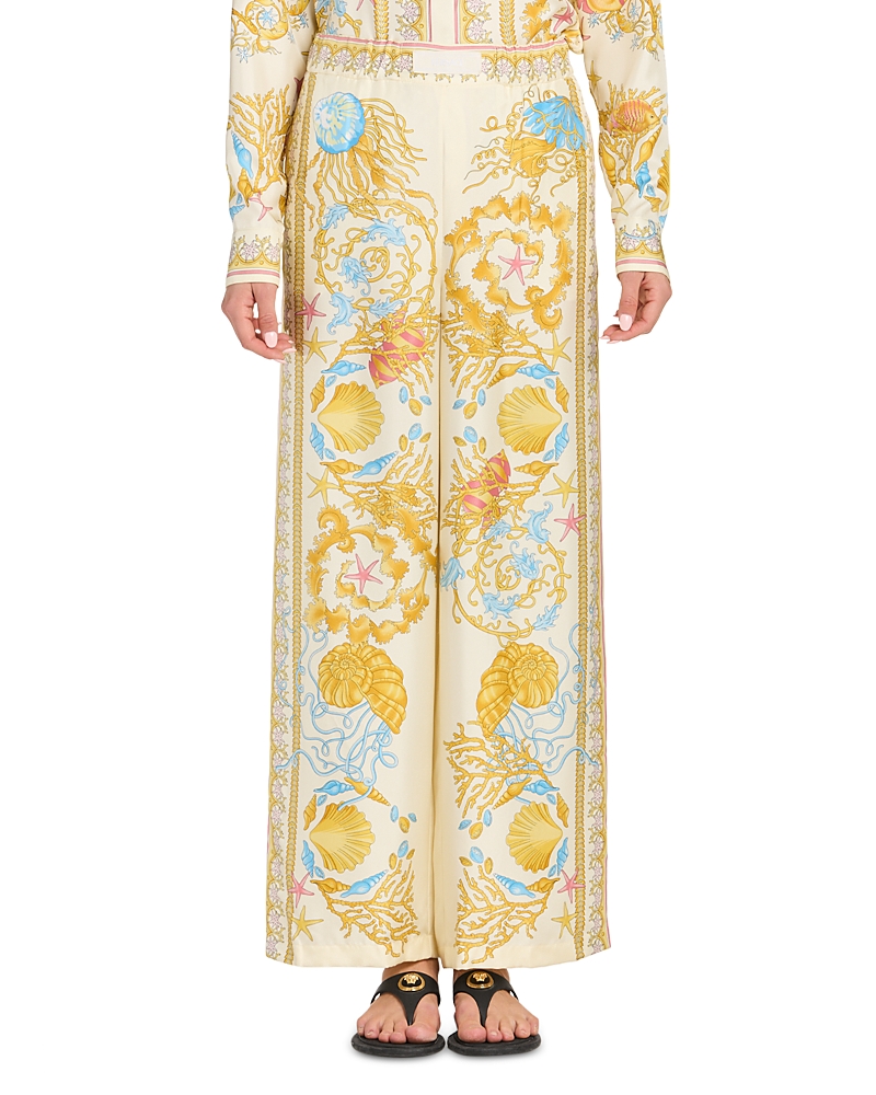 Versace Underwater Barocco Foulard Silk Twill Wide-leg Pull-on Pants