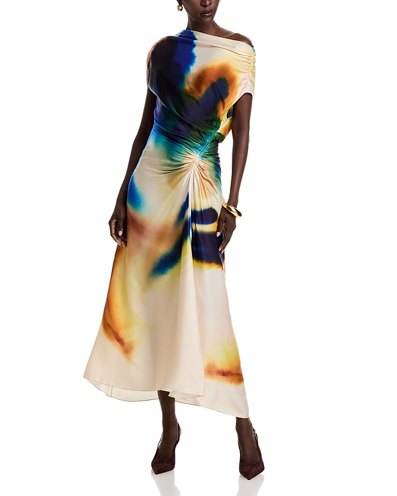 A.l.c Penny Draped Satin Maxi Dress In Multi