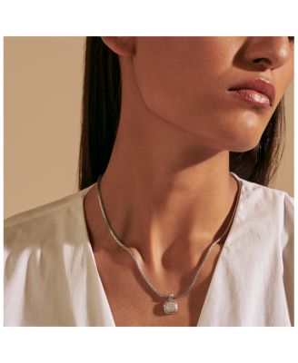 Sterling Silver Diamond Pav&eacute; Carved Chain Necklace, 16-18"