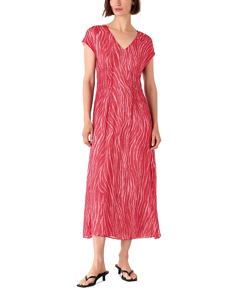 Whistles Womens Multi-coloured Zebra-texture Short-sleeve Woven Midi Dress