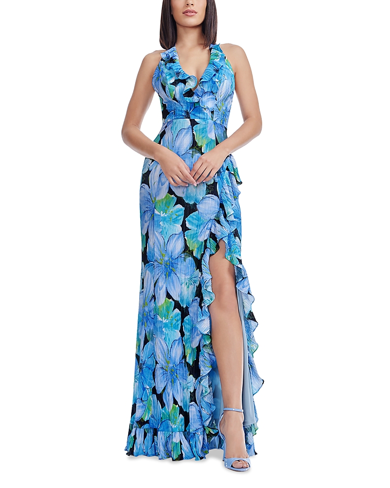 Dress The Population Kathleen Floral Ruffle Halter Gown