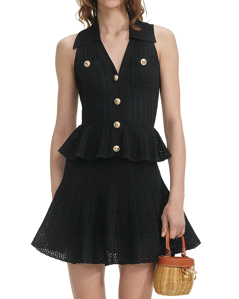 Self-portrait Pointelle-knit Mini Dress With Flap Pockets And Chain-link Accents In Multi