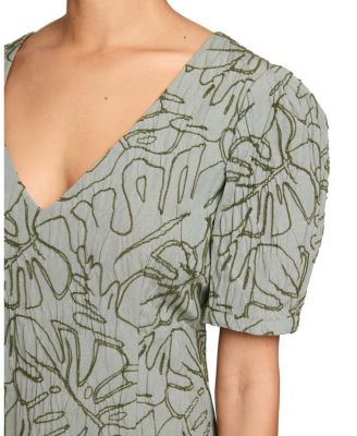 BIANCA A-Line Shift Dress with Puff Sleeves in Abstract Stretch Cotton Cloque