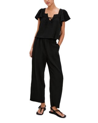 Casie Split Neck Flutter Sleeve Top