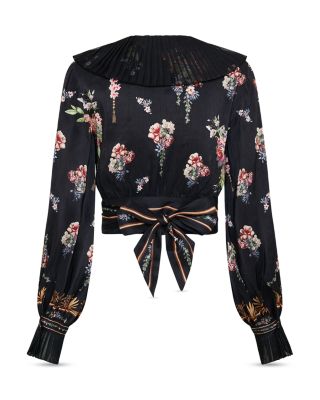 Linen Silk Floral Wrap Top