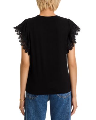 Lace	Sleeve Crewneck Tee