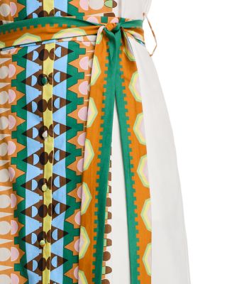 Printed Elbow Sleeve Tie Waist Dress