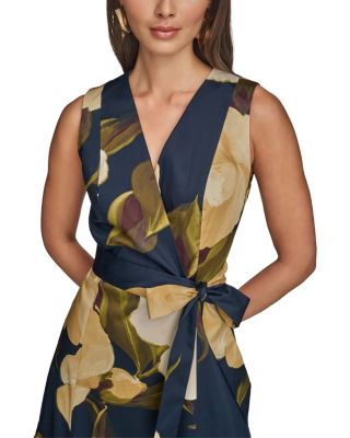 Floral Sateen Tie Waist Dress