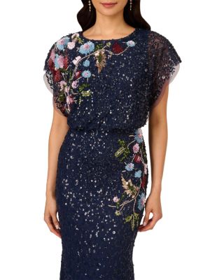 Beaded Mesh Mermaid Long Dress