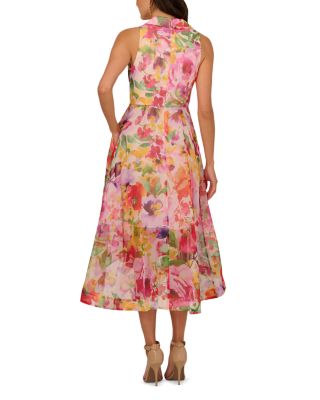 Collared Floral Printed High Low Dress