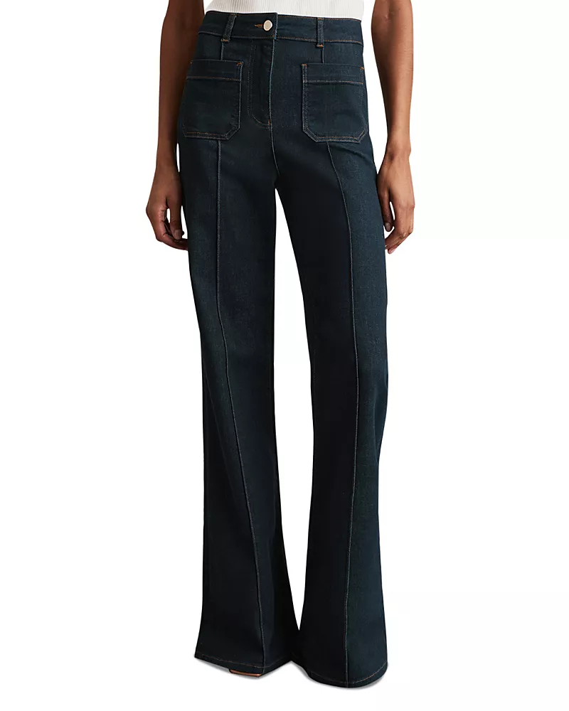 Reiss Sakura High Rise Flare Jeans in Dark Blue