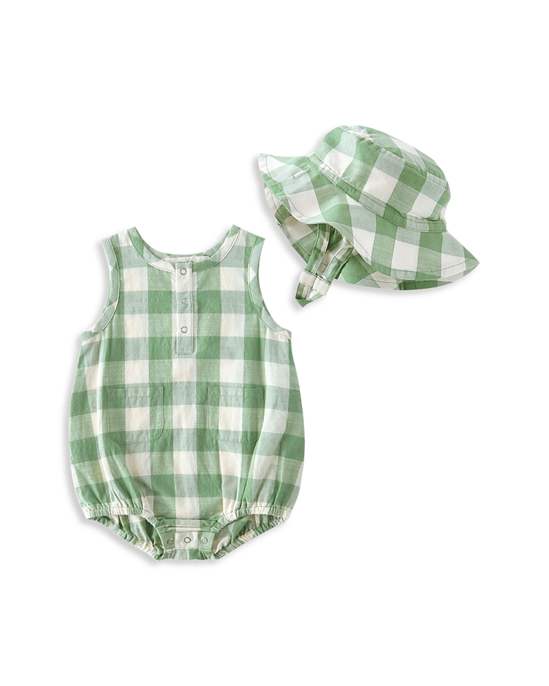 Pehr Boys' Checkmate Bubble Romper & Hat Set - Baby In Green