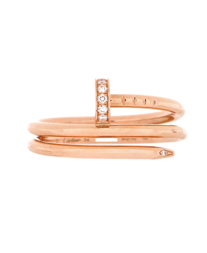 Pre-owned Pre-owned Cartier  Cartier Small Juste Un Clou Double Ring 18k Rose Gold And Diamonds In Pink