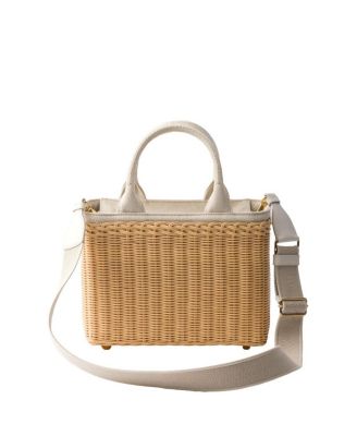 Medium Wicker and Linen Blend Tote Bag