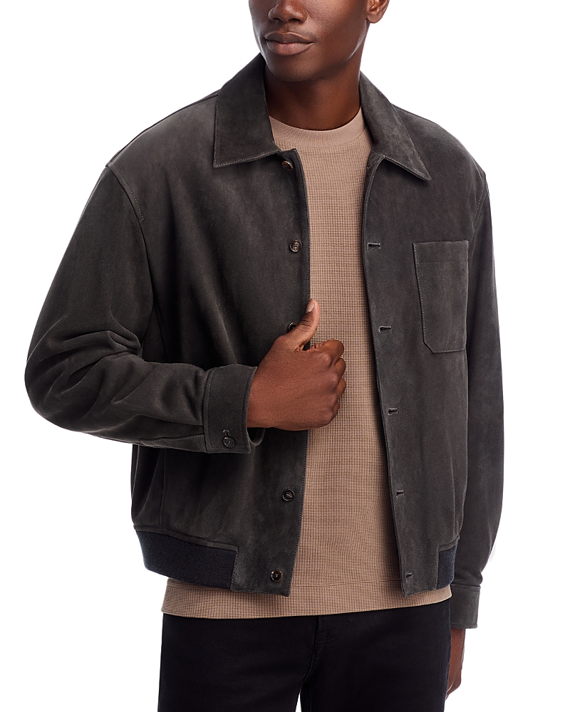 Frame Suede Bomber Jacket In Gray