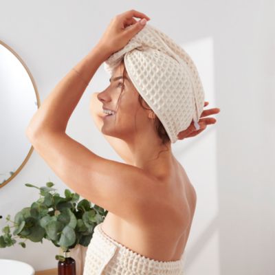 PURE Yarn Dyed Waffle Cotton Body Wrap and Hair Wrap 2-Piece Set