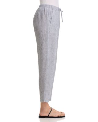 Puckered Linen Tapered Ankle Pants
