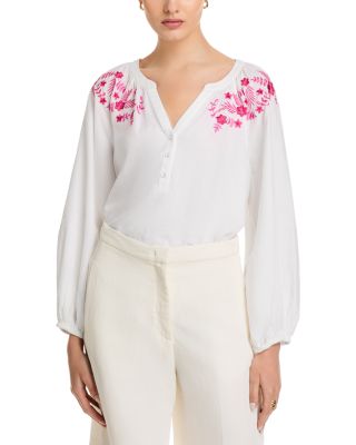 Tommy Bahama - Coastal Tide Linen Embroidered Peasant Top