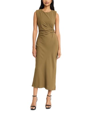 Sleeveless Ruched Waist Midi Dress