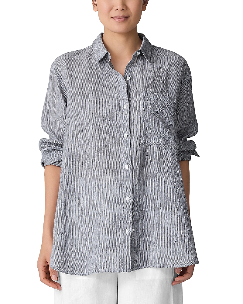Eileen Fisher Classic Collar Oversize Organic Linen Button-up Shirt In Gray