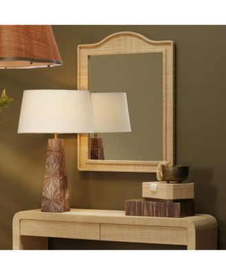 Palm Marquetry Table Lamp with Linen Shade