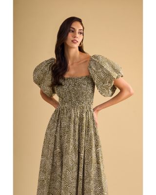 Puffed Sleeve Midi Dress