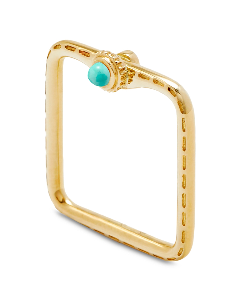 Yvonne Léon 9k Yellow Gold Turquoise & Gray Diamond Bague Mini Gousset Square Shape Ring In Gold