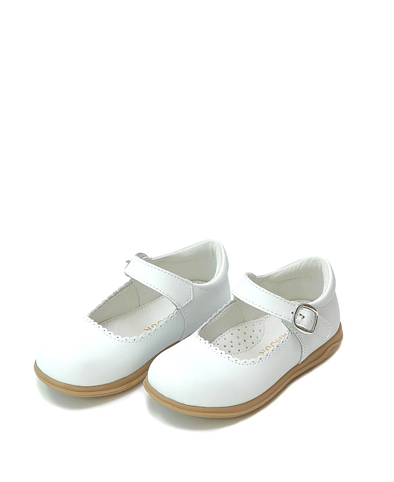 L'amour Shoes Girls' Chloe Classic Scalloped Leather Mary Jane - Baby, Toddler, Little Kid In White