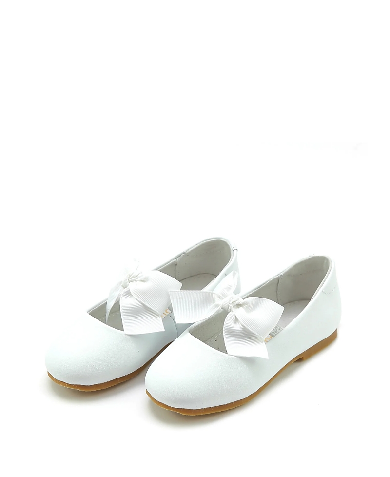 L'amour Shoes Girls' Pauline Special Occasion Bow Flat - Toddler, Little Kid In White